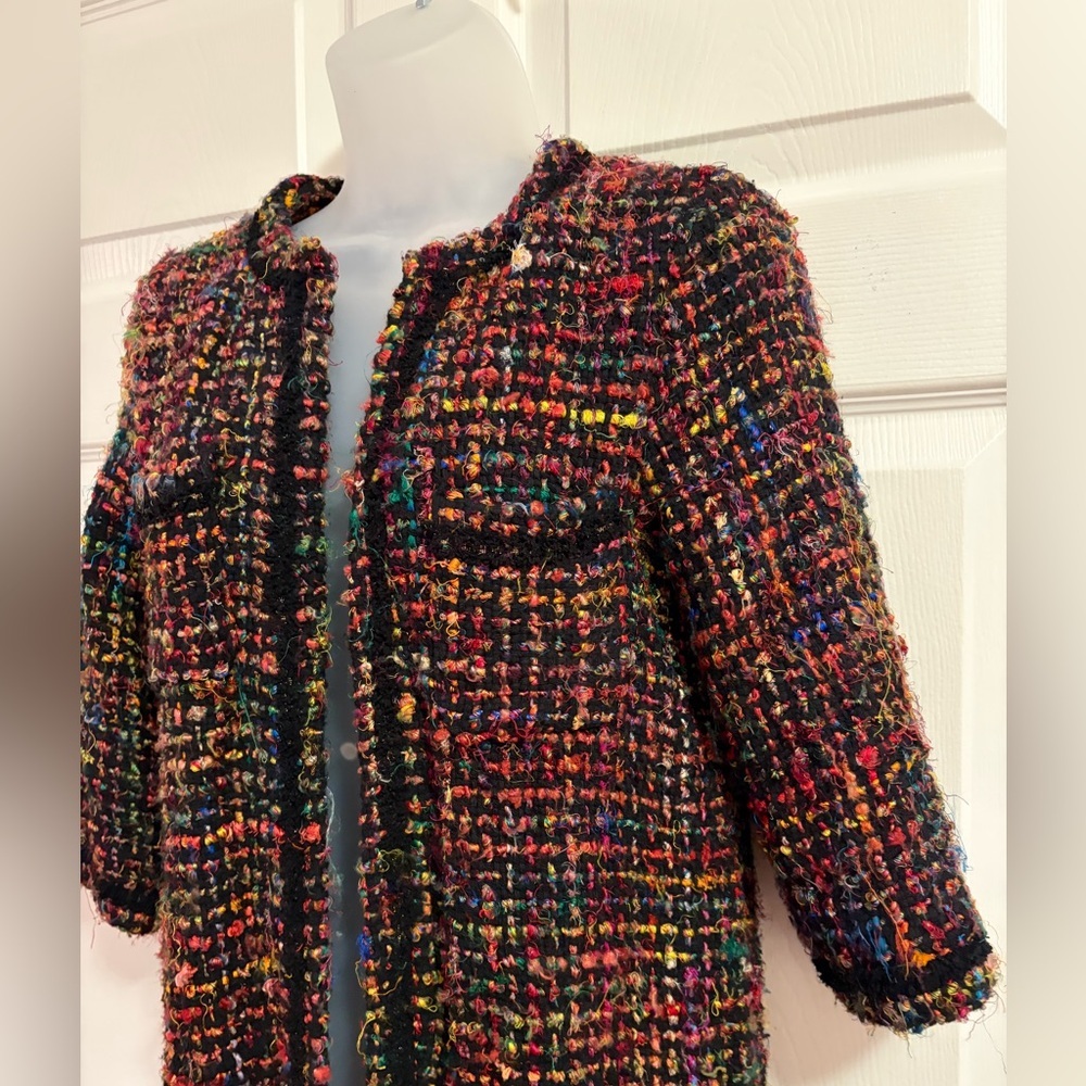 Anthropologie Ett:Twa Tweed Berwyn Rainbow Coat Handmade Frayed Jacket size XS - Picture 3 of 14